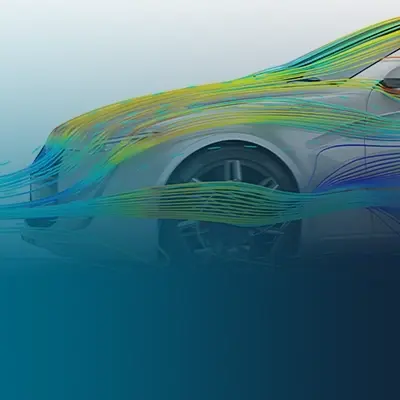 Carro com streamlines de CFD: Simulação CFD do fluxo de ar sobre um veículo durante uma análise aerodinâmica